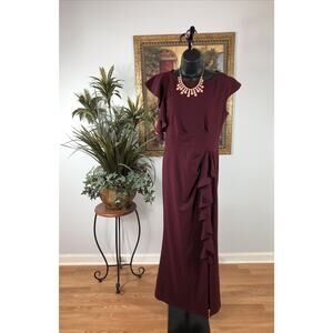 Woosea Women’s Maxi Dress Size M Burgundy Ruffle Sleeve Formal Evening Gown